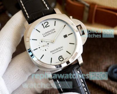 Copy Men 44MM Panerai Luminor Marina 316L Stainless Steel White Dial Watch